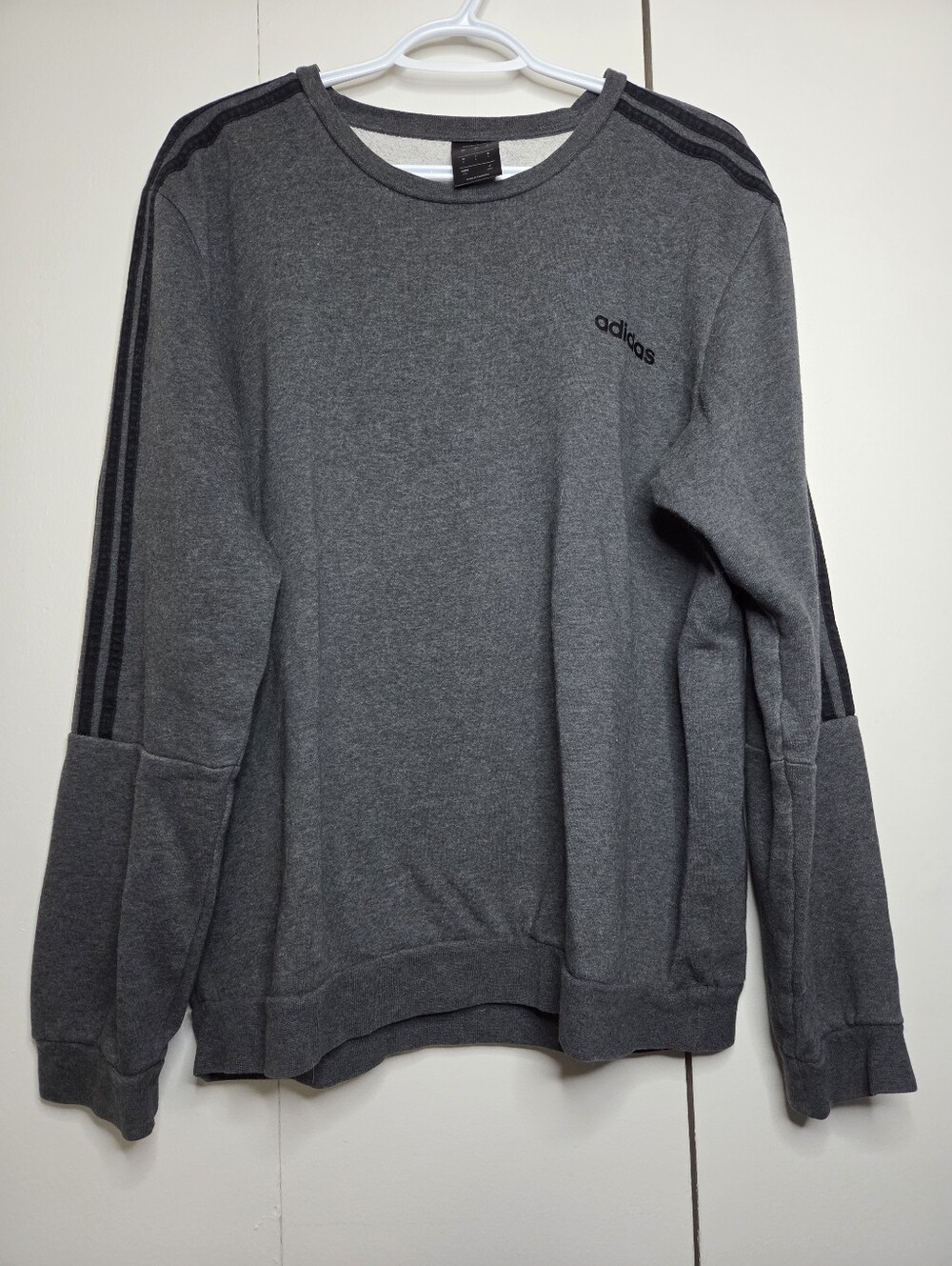 Adidas Men's L Dark Gray Shoulder Stripes Crewneck Sweatshirt